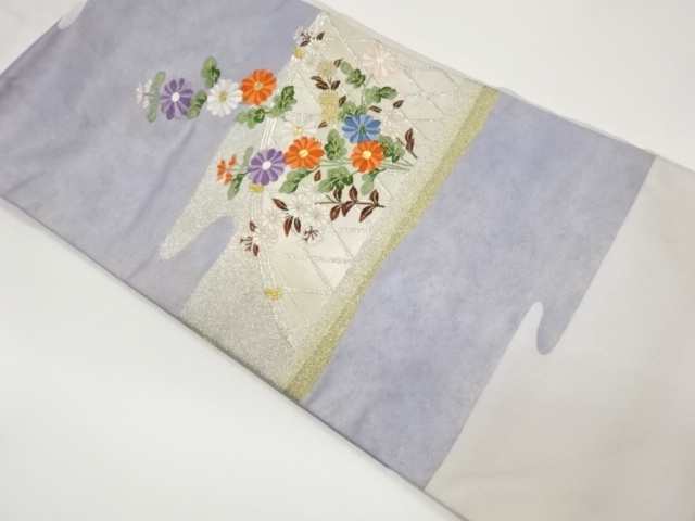 引箔光悦垣に秋草模様織出し名古屋帯